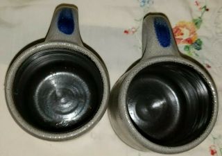 Two Signed - Blue Floral Coffee Mug Rowe Pottery Salt Glazed 5