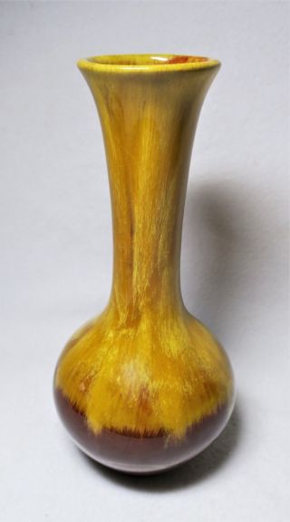 Blue Mountain Pottery Honey Amber Lava Yellow On Brown Color Glaze Vintage Vase