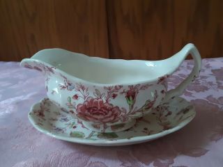 Johnson Brothers Rose Chintz Gravy Bowl/boat And Under Plate