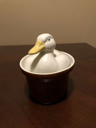 Vintage Hall Oval Covered Casserole Dish Bakeware With Duck Lid Brown USA - 2