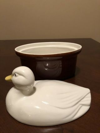 Vintage Hall Oval Covered Casserole Dish Bakeware With Duck Lid Brown USA - 4