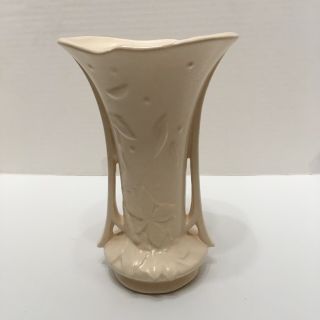 Nelson Mccoy Matte White Dogwood Vase With Double Handles.  8.  5 In Art Deco