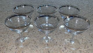Vintage Silver Rim Cocktail Martini Glasses,  Set Of 6,  Craft Cocktail Glasses