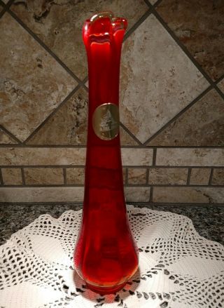 Vtg.  Mid - Century 13 " Viking Swung Vase Amberina Vermilion Red Orange Art Glass