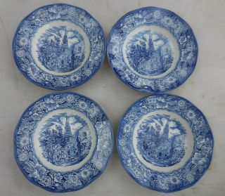 Set Of 4 Liberty Blue Staffordshire Ironstone Rimmed Soup Bowls Old North Church