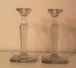 Vintage Cut Glass Crystal Tall 8 1/4 " Pair Candlesticks 2 Candle Holders Set