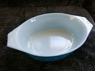 Vintage Pyrex 043 Snowflake Blue Garland 1.  5 qt Oval Casserole Dish W/ Lid USA 5
