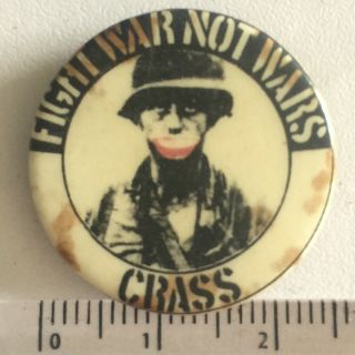 Vtg 1980s Crass Fight War Wave Punk Rock Music Band 25mm Pin Badge