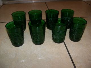 8 Vintage Anchor Hocking Forest Green Sandwich Glass 4 " Tumblers 9 Oz