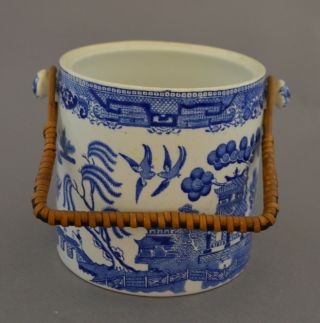 Antique Earthenware Blue Willow Biscuit Jar By Ridgways