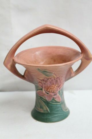 Roseville Art Pottery Water Lilly Handled Vase 380 - 8 Inch