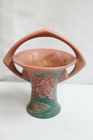 Roseville Art Pottery Water Lilly Handled Vase 380 - 8 Inch 3