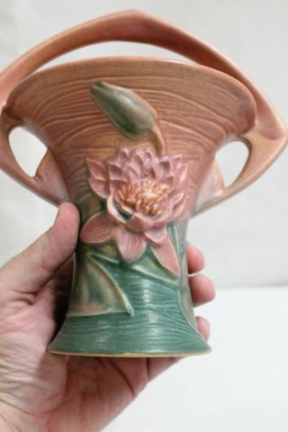 Roseville Art Pottery Water Lilly Handled Vase 380 - 8 Inch 6