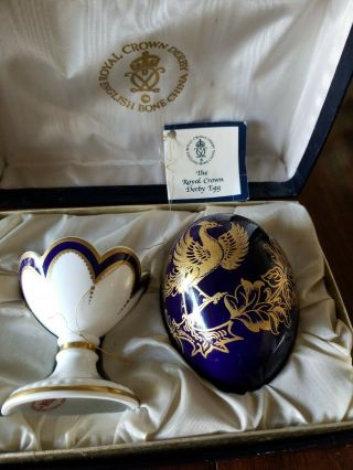 Royal Crown Derby Cobalt Blue & Gold Bird Of Paradise Egg