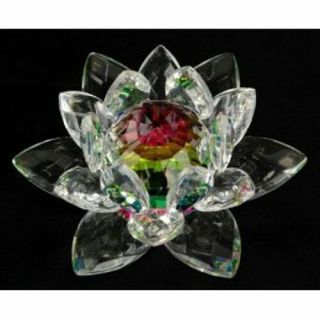 5 Inch Rainbow Crystal Lotus Flower Feng Shui Home Decor With Gift Box