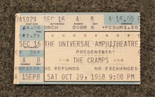 The Cramps Concert Ticket Stub October 29,  1988