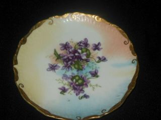 HAND PAINTED EMBOSSED MUSTACHE CUP AND SAUCER PURPLE VIOLET FLOWERS 4