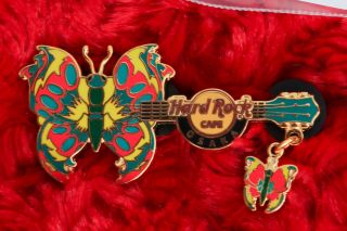 Hard Rock Cafe Pin Osaka Butterfly Dangle Guitar Hat Lapel Logo Brooch Japan