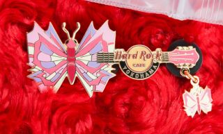 Hard Rock Cafe Pin Yokohama Butterfly Dangle Guitar Hat Lapel Logo Brooch Japan