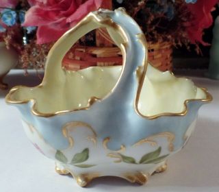 Antique Limoges Porcelain Basket Floral Hand Painted Gold Gilt