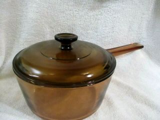 Corning Pyrex Vision Ware 2.  5 L Amber Glass Pot Sauce Pan With Lid France