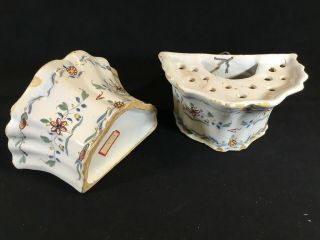 Real Pair Large Antique Dutch Delft 18thc Polychrome Pottery Wall Tulip Vases