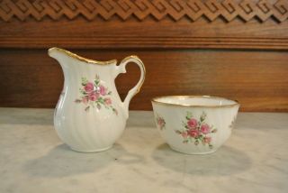 Lovely Elizabethan Fine Bone China Sugar Bowl Lid & Creamer Roses White