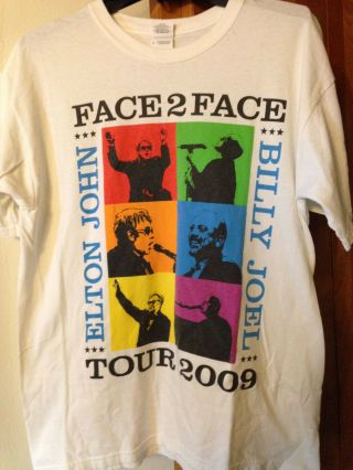Elton John - Billy Joel - Face 2 Face Tour 2009 - White T - Shirt - Large