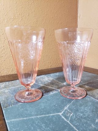2 Anchor Hocking Mayfair Pink Iced Tea Glasses Goblets 6 5/8 "