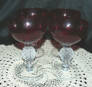 Set Of 4 Morgantown Crystal Golf Ball Spanish Ruby Red Champagne Goblets Glasses