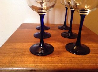 6 Vintage Crystal Long Cobalt Blue Stem Wine Glasses 3