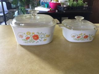 Vintage Corning Ware 3 And 1 1/2 Qrt.  Baking Dish W/ Lid Wild Flower Pattern