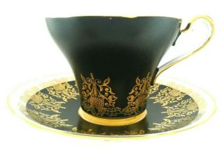 Xj.  " Royal Stafford " Bone China Gold Black Tea Cup And Saucer Made In England