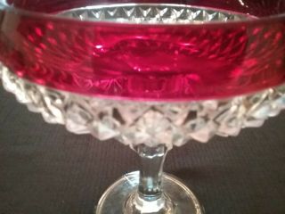 Vintage Indiana Glass Ruby Red Flash Diamond Point Pedestal Candy Compote Dish