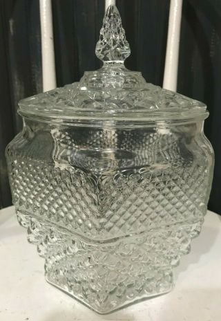 Vintage Anchor Hocking Wexford Clear Pressed Glass Large Cookie Jar With Lid
