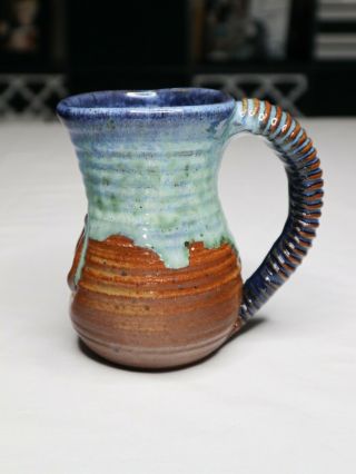 Handmade Lrg Mug Coffee Tea Pottery Glazed Unique Signed Ra 5.  5 " Tall Wabi Sabi
