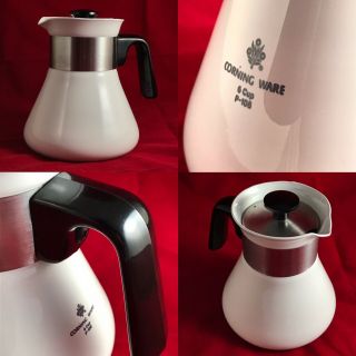 Rare Corning Ware 6 Cup P - 106 Coffee Pot Brilliant White W/ Lid Ny Usa A,