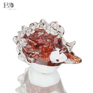 Handmade Glass Hedgehog Paperweight Decor Art Glass Blown Animal Figurine Gift