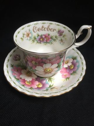 Royal Albert Cosmos Tea Cup,  Saucer Flower Of The Month Series October Pristine