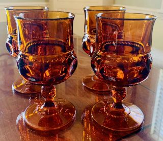 Vintage Indiana Amber Glass Kings Crown Thumbprint Wine/water Goblets Set Of 4