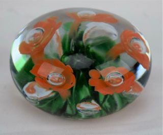 Vintage Green Orange Flower St.  Clair Glass Paperweight