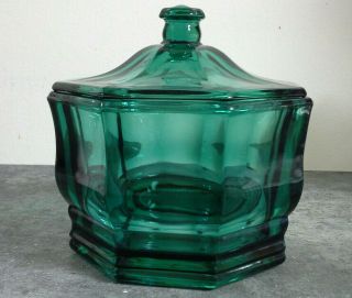 Vintage Indiana Glass Teal Emerald Green Concord Covered Candy Dish Bowl W/ Lid