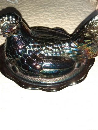 Fenton Iridescent Carnival Glass Hen On A Nest Marked 6 Inches