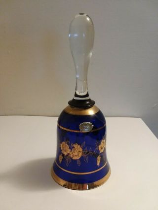 Vintage Czechoslovakia Bohemia Cobalt Blue & Gold Colored Crystal Glass Bell