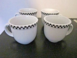 4 Culinary Arts Cafeware Cafe Ware Black /white Check Diner Porcelain Mugs Cups