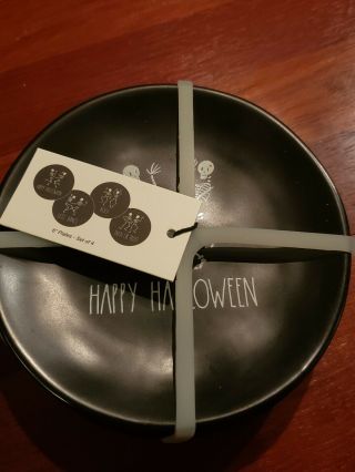 Rae Dunn Halloween Black Skeleton Round Plate Set