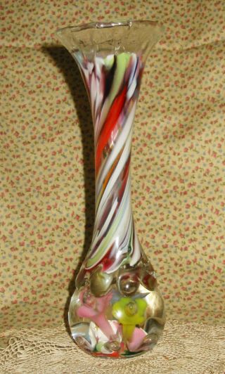 Vintage Art Glass Paperweight Bud Vase Trumpet Flowers Swirls Joe Rice St Clair 2