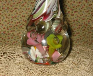 Vintage Art Glass Paperweight Bud Vase Trumpet Flowers Swirls Joe Rice St Clair 4
