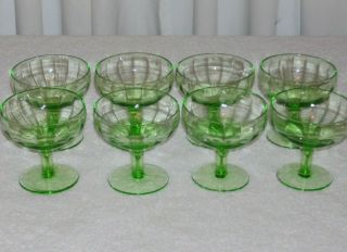 Set Of 8 Vtg Green Depression Glass Sherbets Dishes Bowls Footed & Stemmed