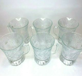 Set Of 6 Tiara Indiana Glass Ponderosa Pine 9 Ounce Footed Cups Mugs